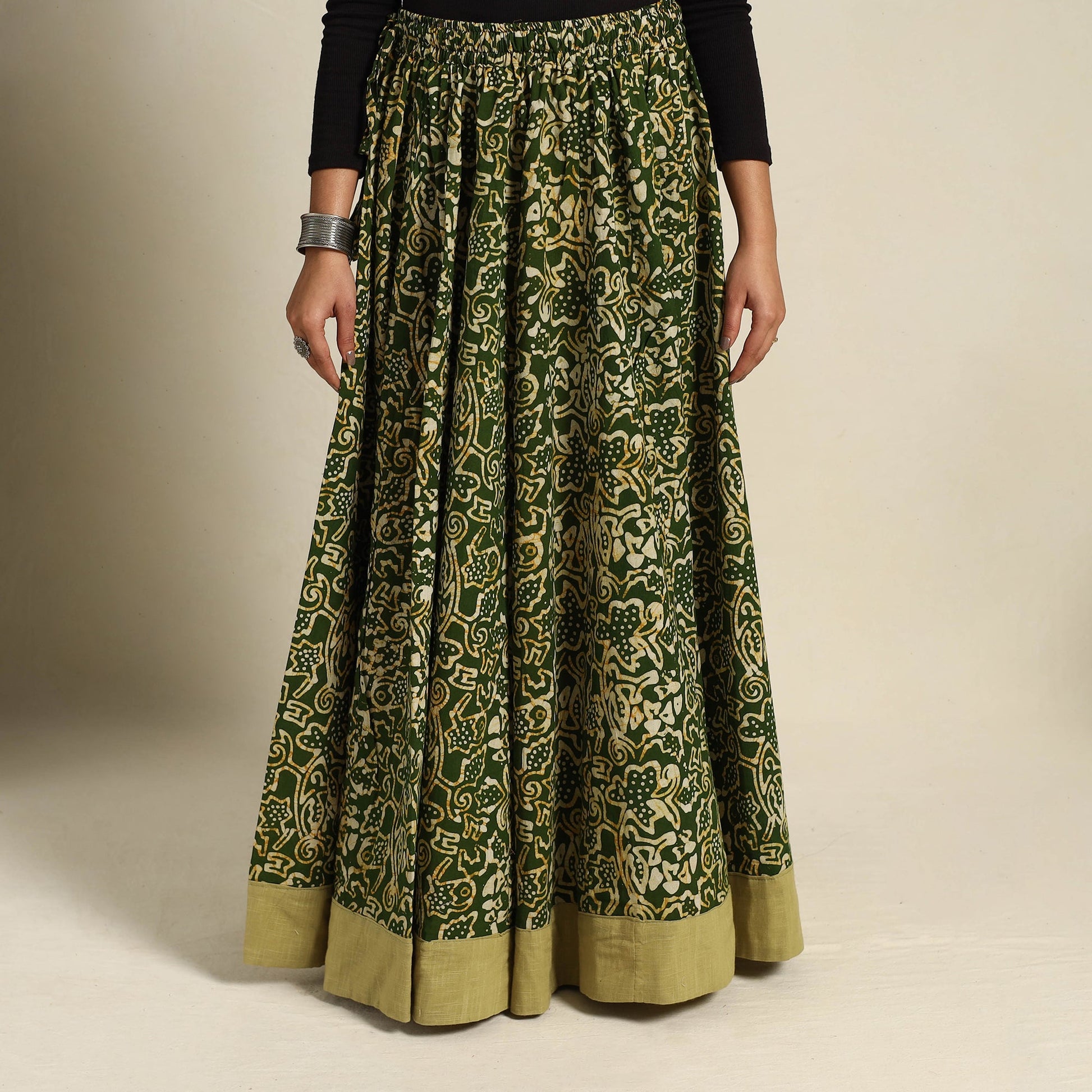 Green - 24 Kali Patchwork Batik Print Cotton Long Skirt 07