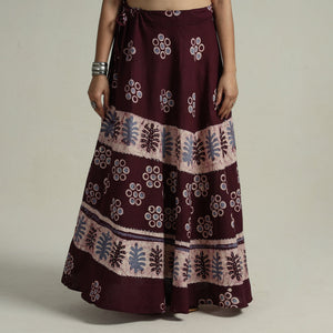 Brown - Hand Batik Printed Running Stitch Cotton Long Skirt 53