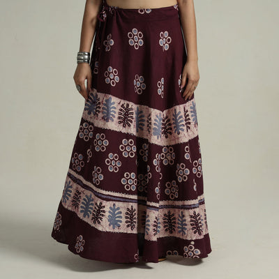 Brown - Hand Batik Printed Running Stitch Cotton Long Skirt 53
