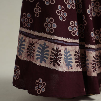 Brown - Hand Batik Printed Running Stitch Cotton Long Skirt 53