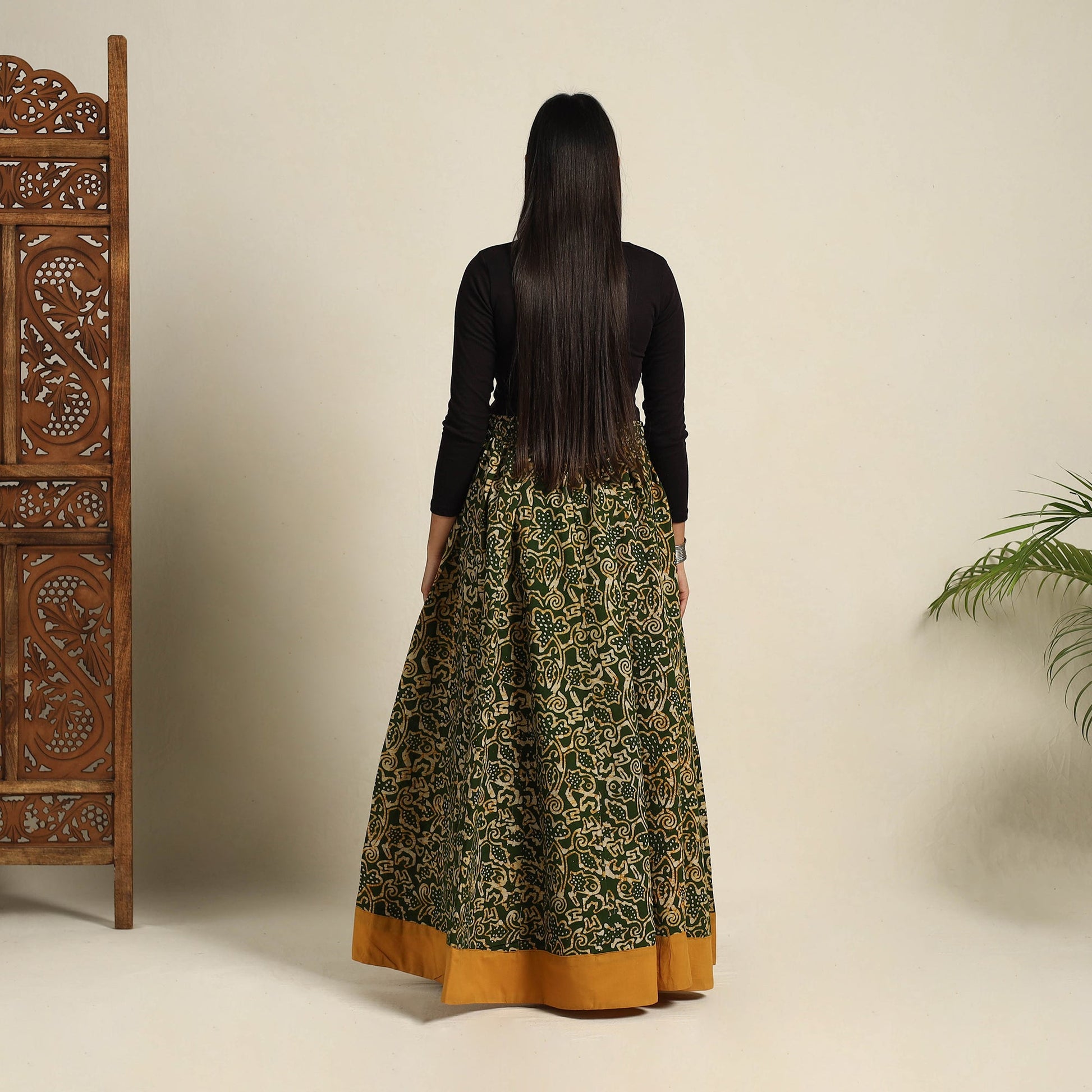 Green - 24 Kali Patchwork Batik Print Cotton Long Skirt 08
