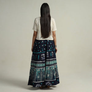 Blue - Hand Batik Printed Running Stitch Cotton Long Skirt 54