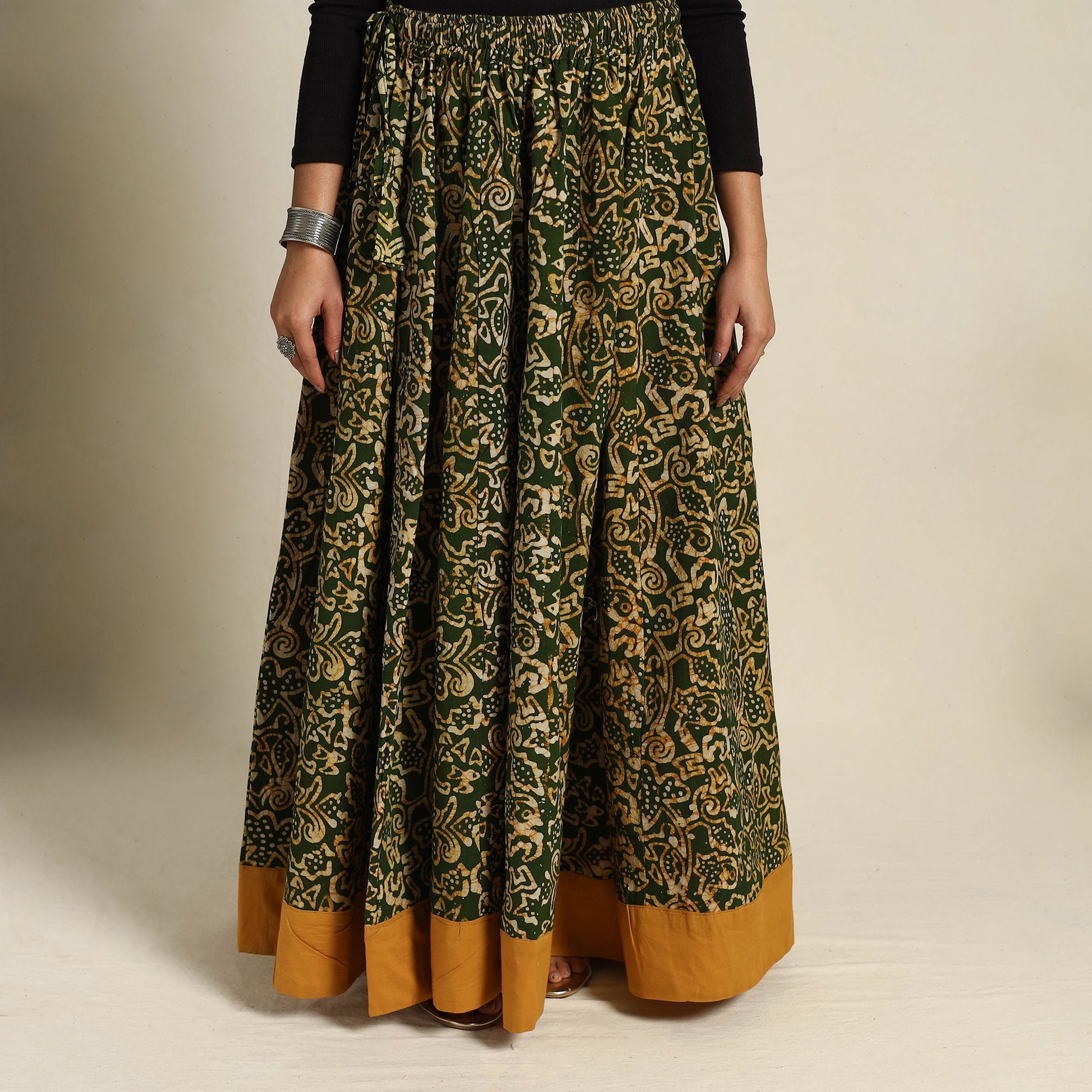 Green - 24 Kali Patchwork Batik Print Cotton Long Skirt 08