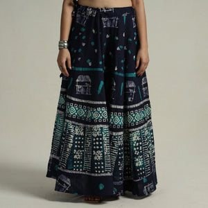 Blue - Hand Batik Printed Running Stitch Cotton Long Skirt 54