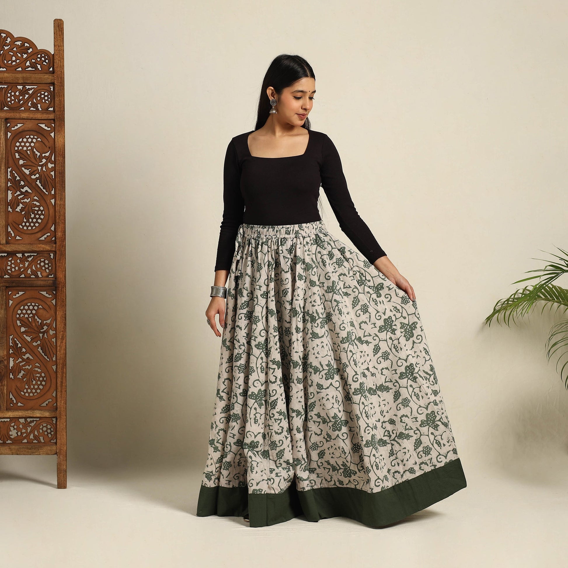 Beige - 24 Kali Patchwork Batik Print Cotton Long Skirt 10
