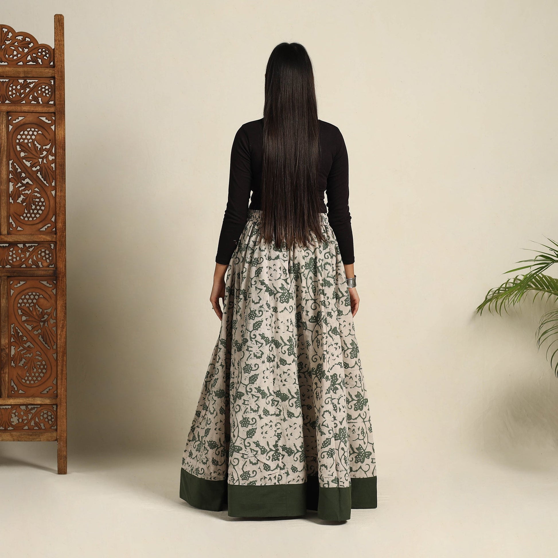 Beige - 24 Kali Patchwork Batik Print Cotton Long Skirt 10