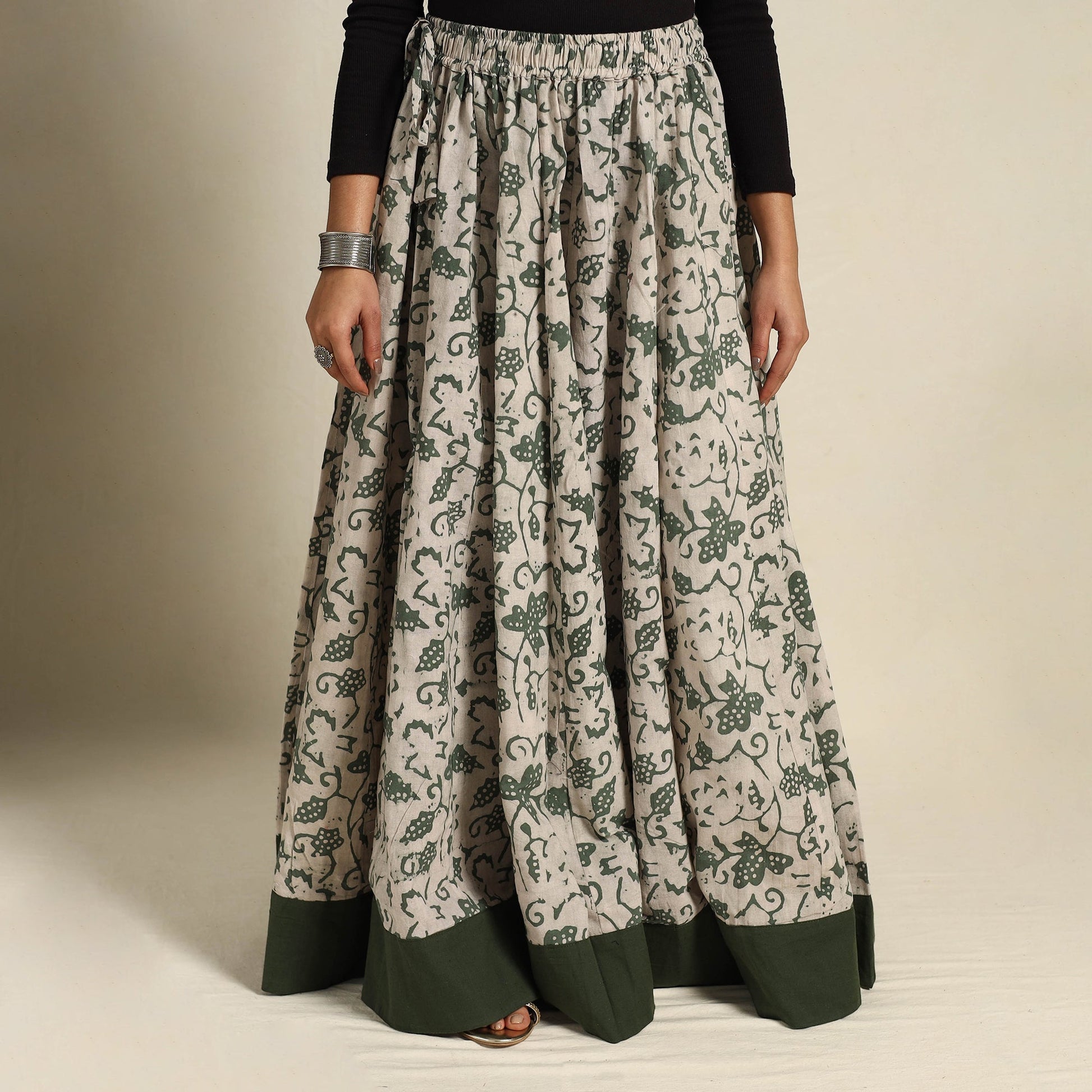 Beige - 24 Kali Patchwork Batik Print Cotton Long Skirt 10