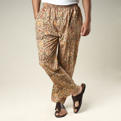 Beige - Kalamkari Block Printed Cotton Men’s Pyjama