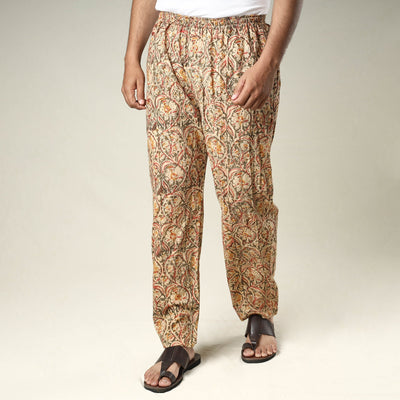Beige - Kalamkari Block Printed Cotton Men’s Pyjama