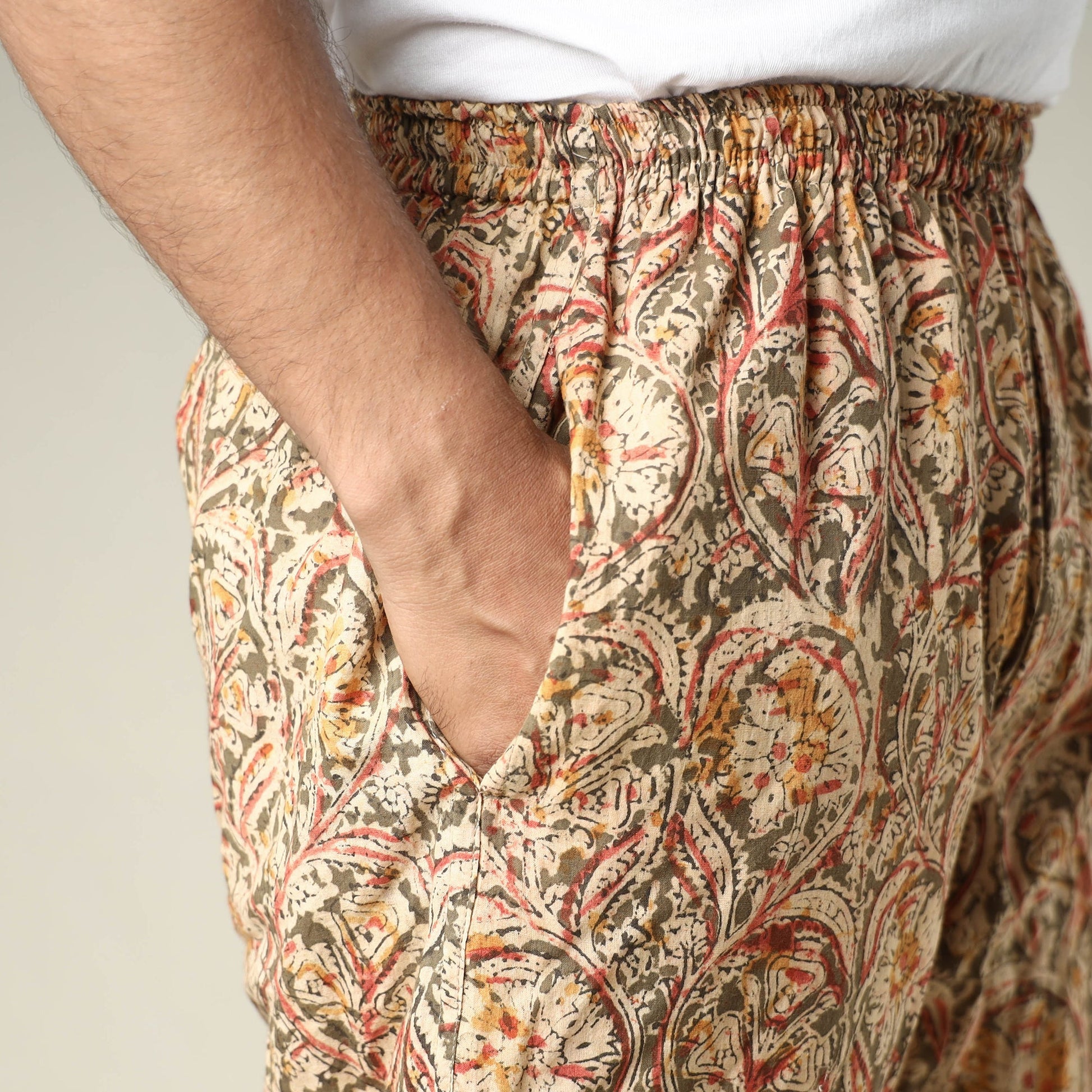 Beige - Kalamkari Block Printed Cotton Men’s Pyjama
