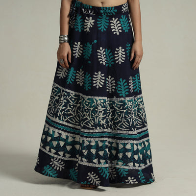 Blue - Hand Batik Printed Running Stitch Cotton Long Skirt 58