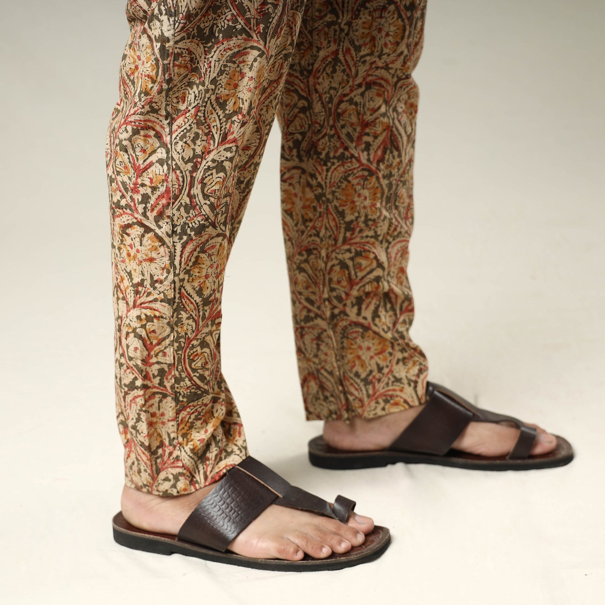 Beige - Kalamkari Block Printed Cotton Men’s Pyjama