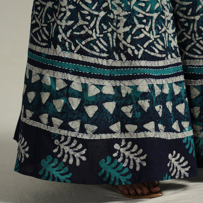 Blue - Hand Batik Printed Running Stitch Cotton Long Skirt 58