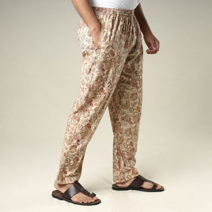 Beige - Kalamkari Block Printed Cotton Men’s Pyjama