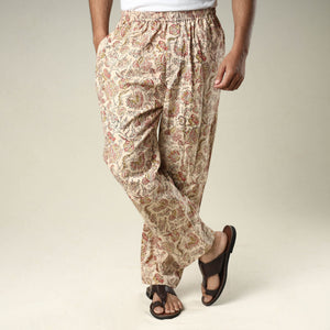 Beige - Kalamkari Block Printed Cotton Men’s Pyjama