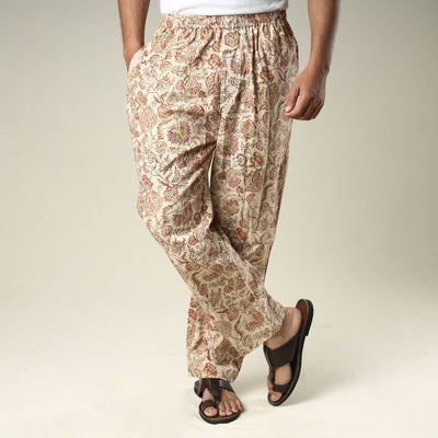 Beige - Kalamkari Block Printed Cotton Men’s Pyjama