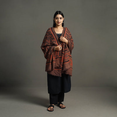 Ajrakh Block Printed Handwoven Woolen Shawl 30
