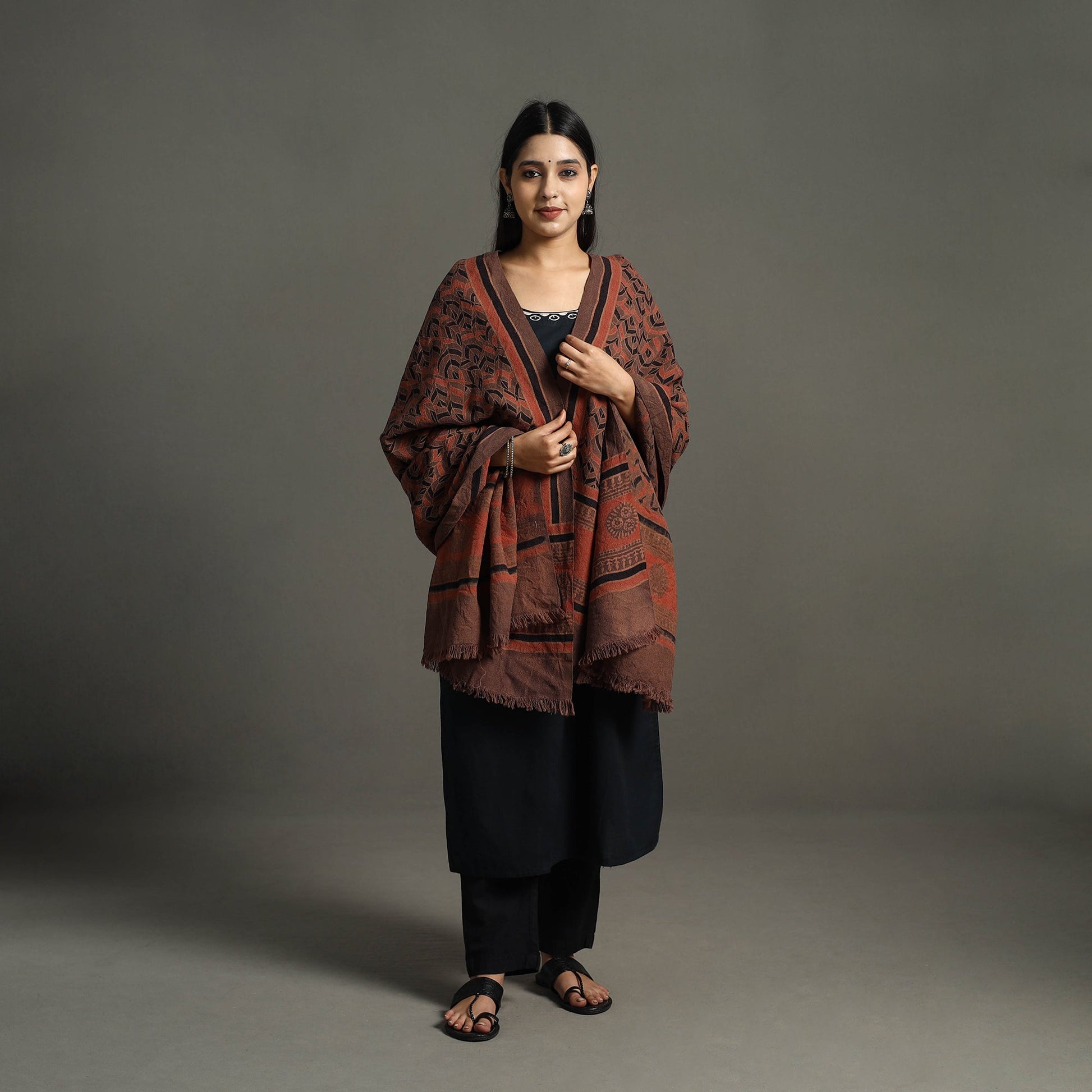 Ajrakh Block Printed Handwoven Woolen Shawl 30