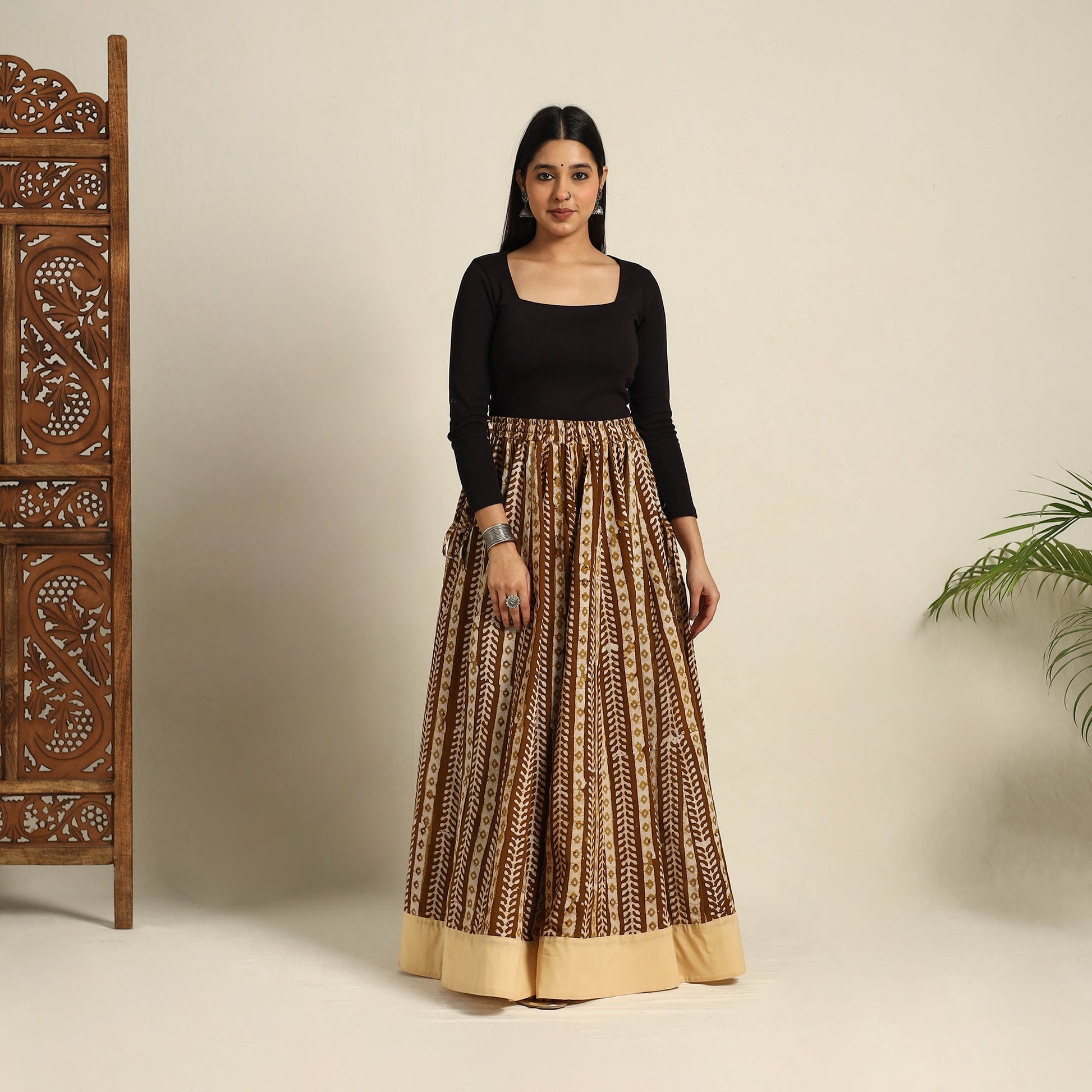 Brown - 24 Kali Patchwork Batik Print Cotton Long Skirt 13