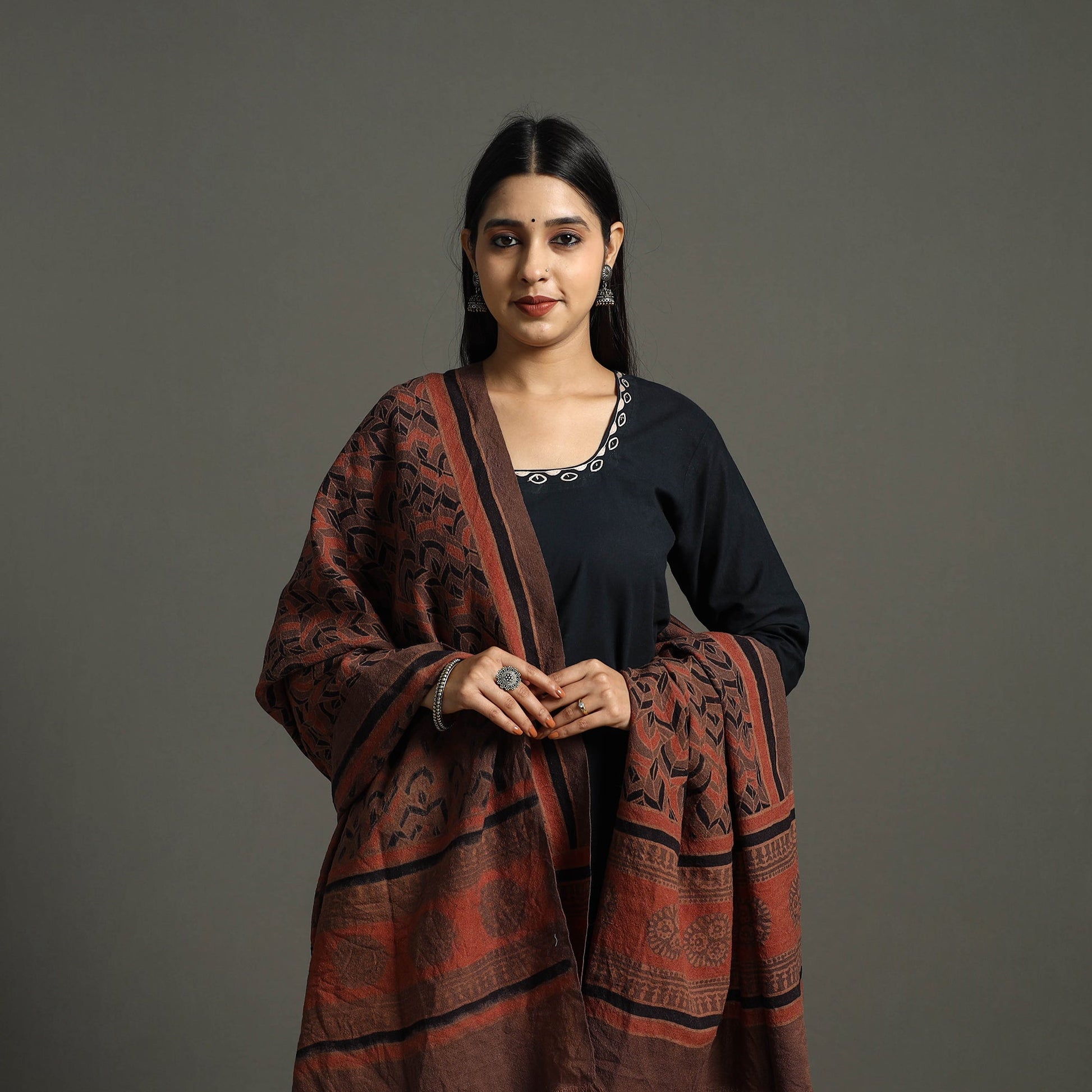Ajrakh Block Printed Handwoven Woolen Shawl 30