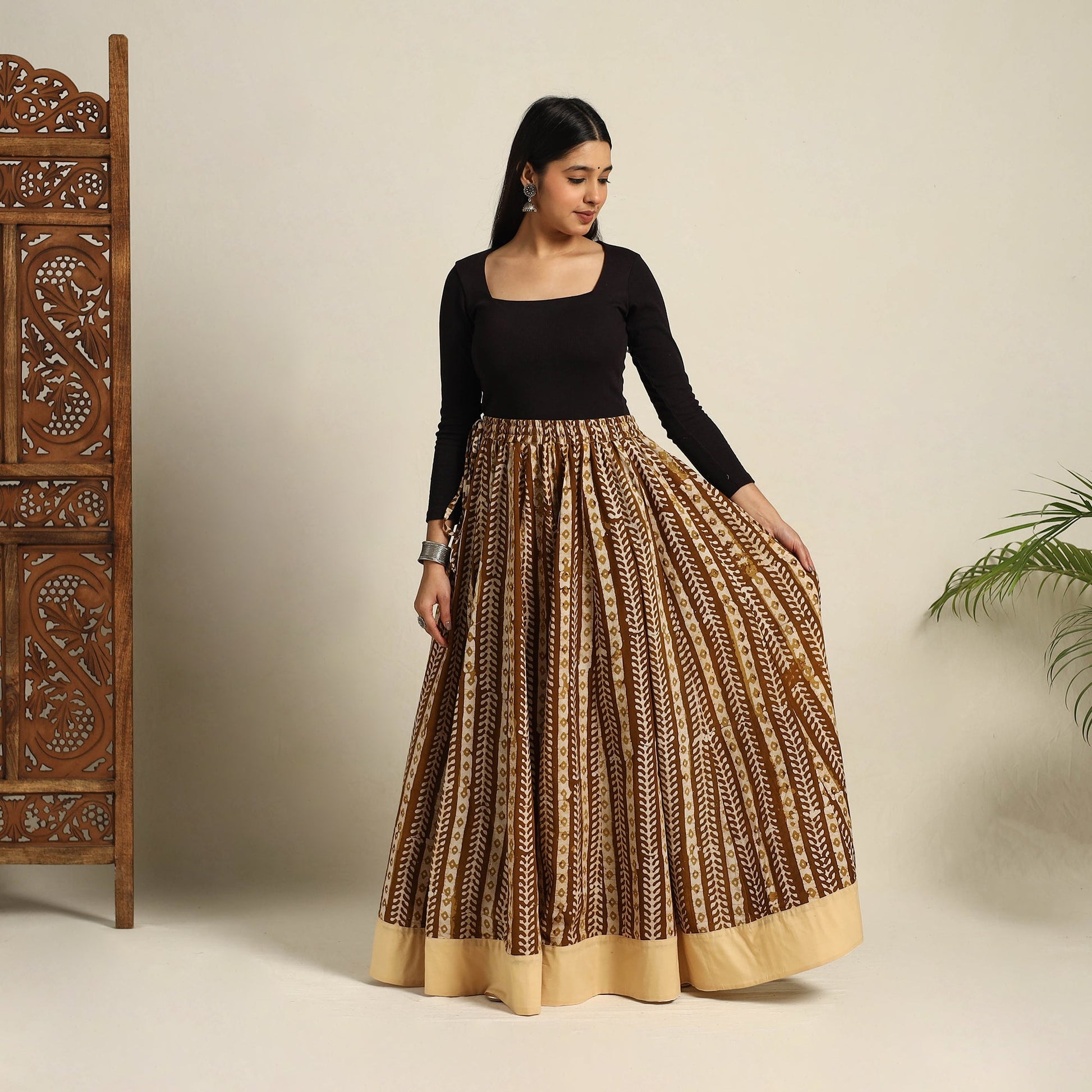 Brown - 24 Kali Patchwork Batik Print Cotton Long Skirt 13