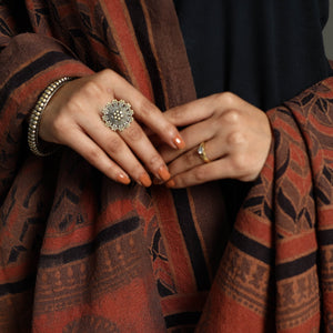 Ajrakh Block Printed Handwoven Woolen Shawl 30