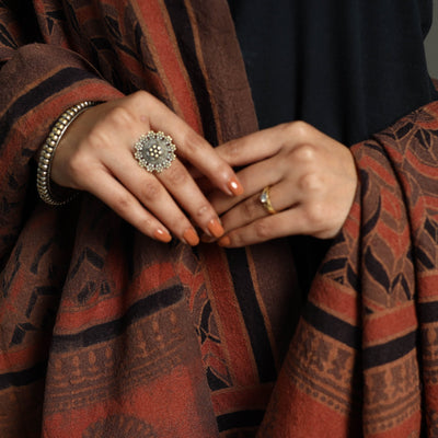 Ajrakh Block Printed Handwoven Woolen Shawl 30
