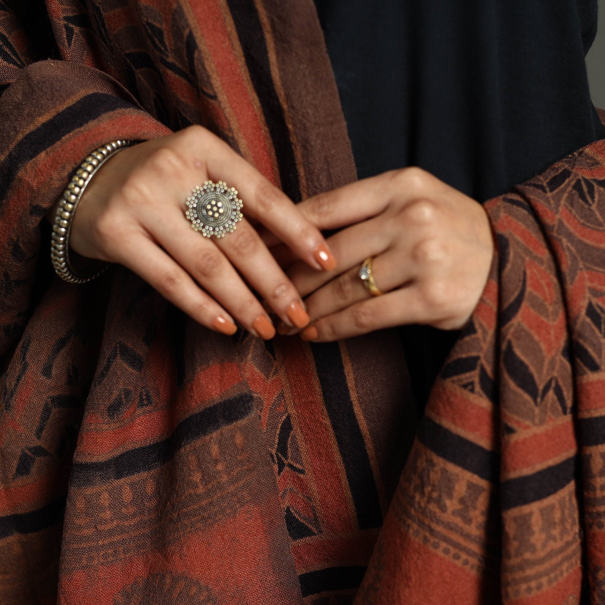 Ajrakh Block Printed Handwoven Woolen Shawl 30