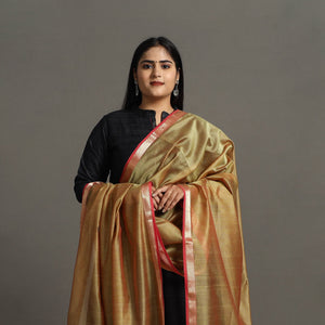 Brown - Handloom Silk Cotton Zari Work Maheshwari Dupatta 26