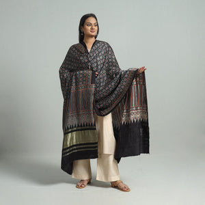 Black - Modal Silk Block Print Ajrakh Dupatta 64