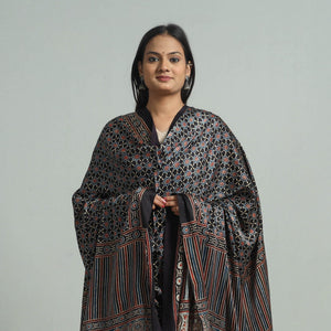 Black - Modal Silk Block Print Ajrakh Dupatta 64