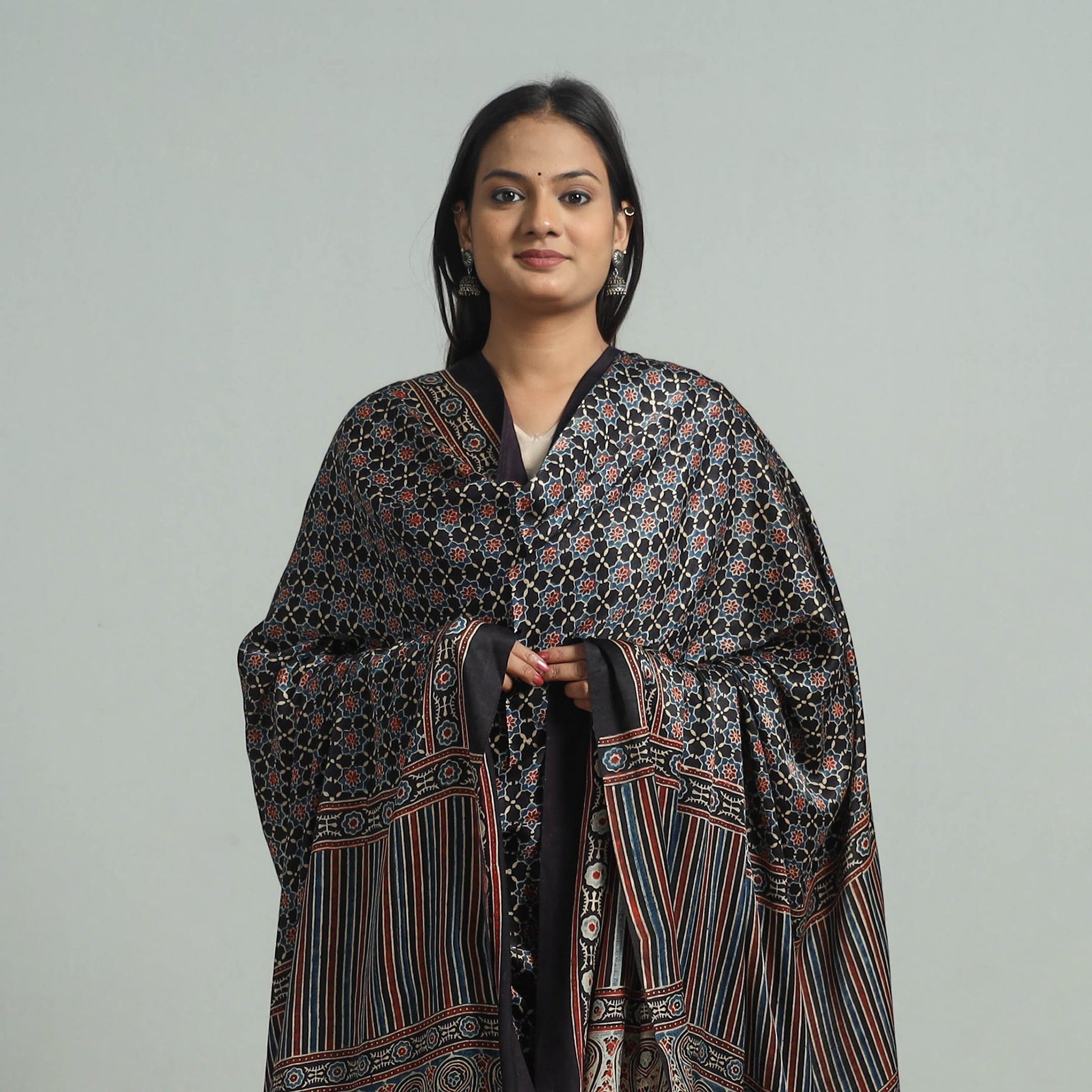 Black - Modal Silk Block Print Ajrakh Dupatta 64