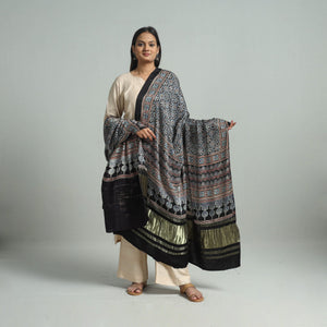 Black - Modal Silk Block Print Ajrakh Dupatta 65