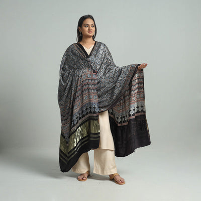 Black - Modal Silk Block Print Ajrakh Dupatta 65