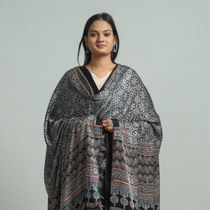 Black - Modal Silk Block Print Ajrakh Dupatta 65