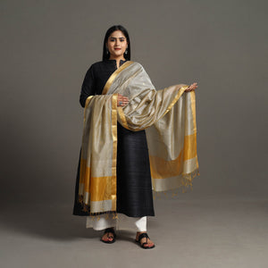 Beige - Handloom Silk Cotton Circle Buti Maheshwari Dupatta 30