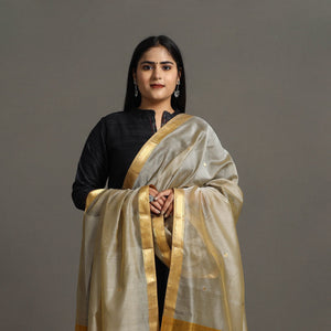 Beige - Handloom Silk Cotton Circle Buti Maheshwari Dupatta 30