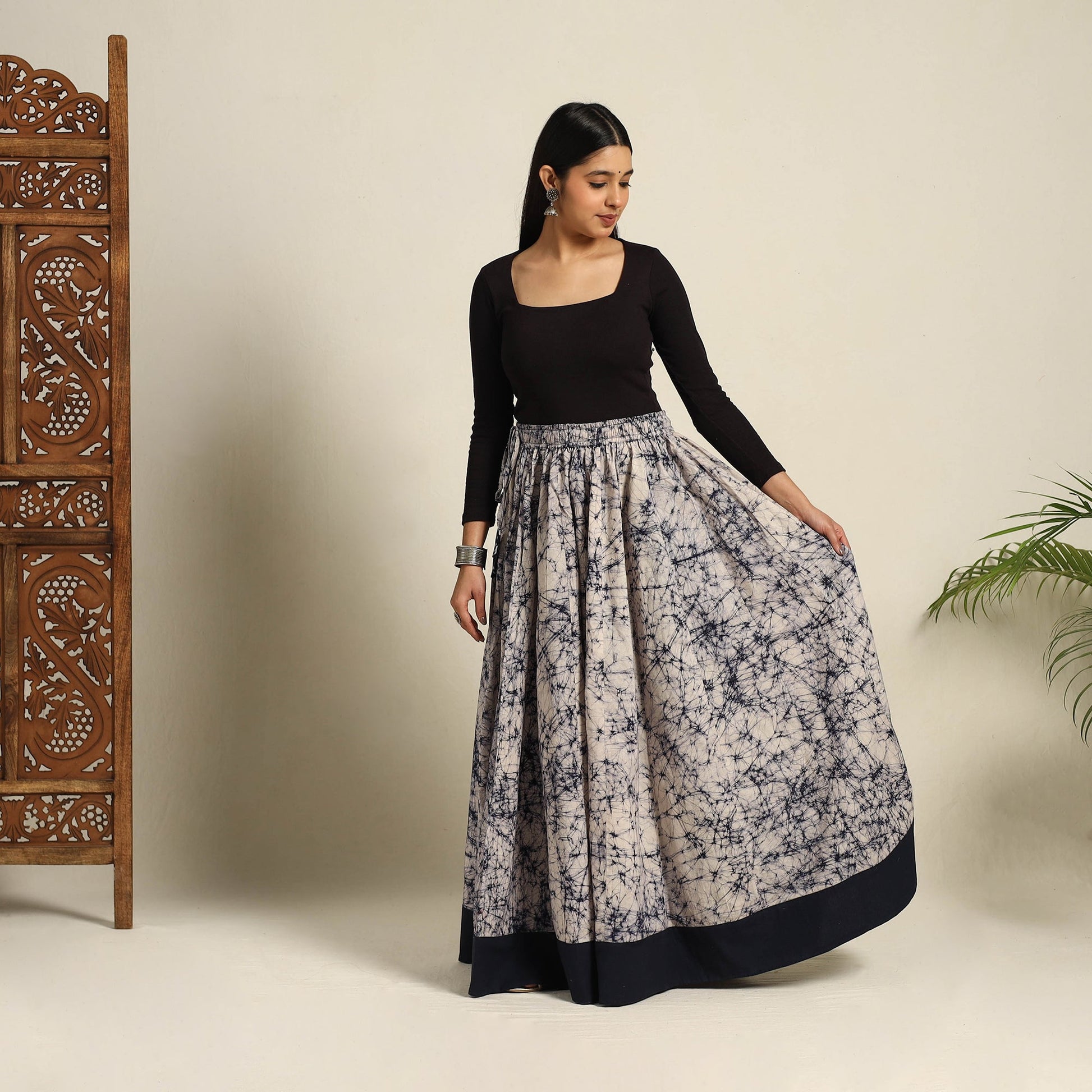 Beige - 24 Kali Patchwork Batik Print Cotton Long Skirt 17