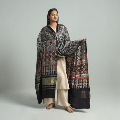 Black - Modal Silk Block Print Ajrakh Dupatta 68