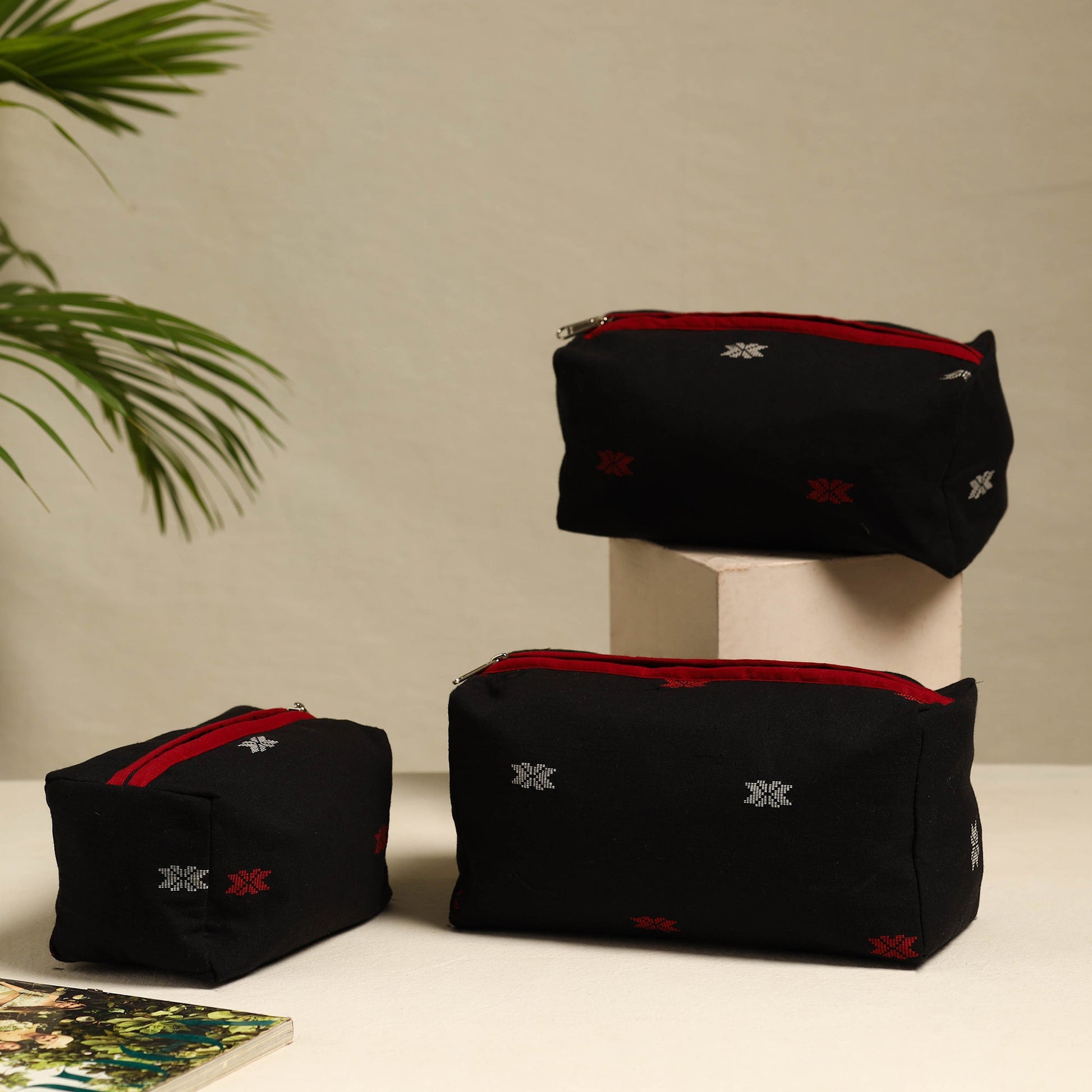 Black - Handmade Cotton Toiletry Bags (Set of 3) 04