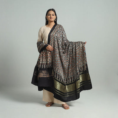 Black - Modal Silk Block Print Ajrakh Dupatta 69