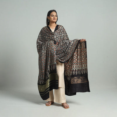 Black - Modal Silk Block Print Ajrakh Dupatta 69