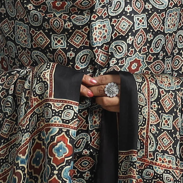 Black - Modal Silk Block Print Ajrakh Dupatta 69