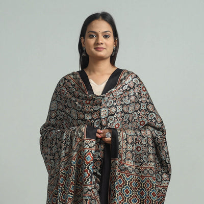Black - Modal Silk Block Print Ajrakh Dupatta 69