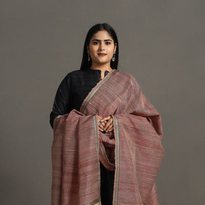 Brown - Handloom Silk Cotton Checks Maheshwari Dupatta 33