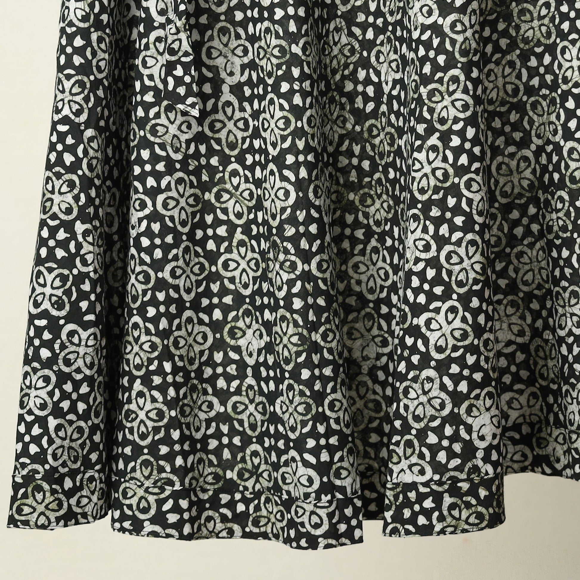 Black - Hand Batik Printed Cotton Wrap Around Skirt 119