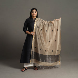 Beige - Handloom Silk Cotton Circle Buti Maheshwari Dupatta 34