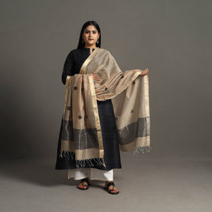 Beige - Handloom Silk Cotton Circle Buti Maheshwari Dupatta 34