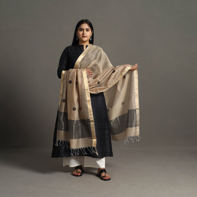 Beige - Handloom Silk Cotton Circle Buti Maheshwari Dupatta 34