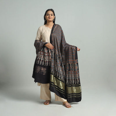 Black - Modal Silk Block Print Ajrakh Dupatta 71